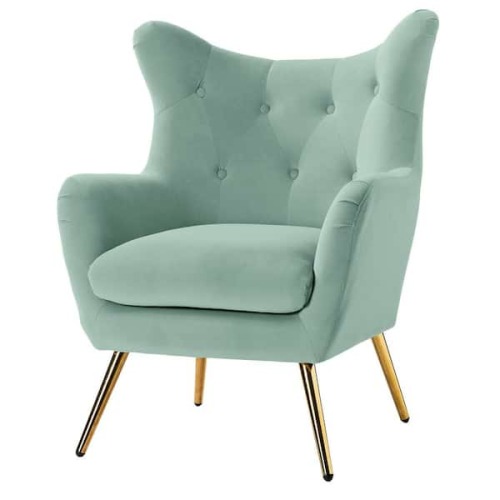 Jacob Sage Tufted Accent Wingback Chair with Golden Base