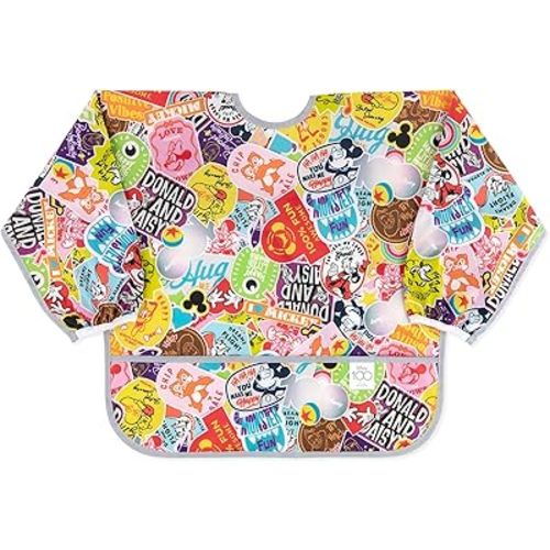 Bumkins Disney Sleeved Bib for Girl or Boy, Baby and Toddler for 6-24 Mos, Essential Must Have for Eating, Feeding, Baby Led Weaning Supplies, Long Sleeve Mess Saving, 100 Years of Fun