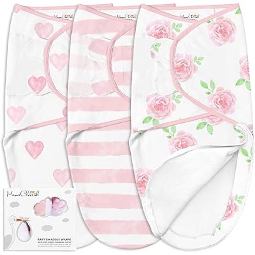 Mama Cheetah Baby Swaddle Sack 3-6 Month, Organic Cotton Swaddle Sleep Sack, Infant Swaddle Blanket Size Large, Swaddle for Large Babies, Large Swaddle Wrap, Easy Swaddles for Girl, 3-Pack