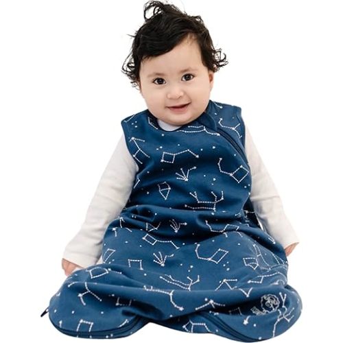 Woolino Merino Wool and Organic Cotton Baby Sleep Sack - 4 Season Classic Sleeping Bag for Baby - Two-Way Zipper Sleeping Bag - Infant Wearable Blanket - 6-18 Months - Night Sky