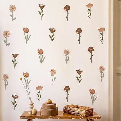 Flower Home Wall Decor Living Room 12 Sheets / 72 pcs Wall Decals Peel and Stick Aesthetic Wall Stickers & Murals Wildflower Wall Stickers Decor for Bedroom Boho Vinyl Kitchen Wall Murals