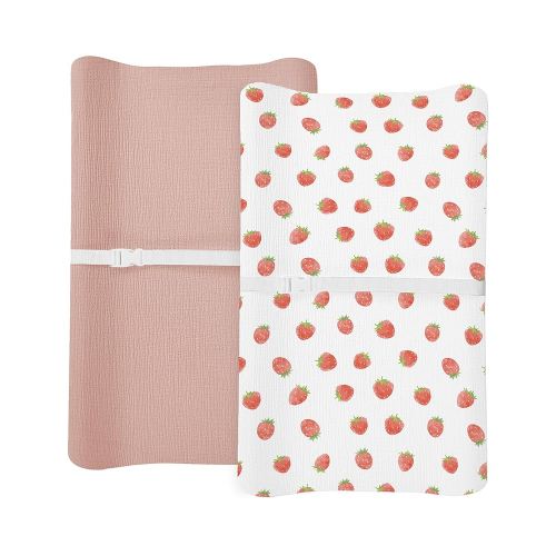 Changing Pad Cover for Baby Boy Girl 2 Pack, Muslin Changing Table Pad Covers with Boho Style, Neutral Nursery Bedding Essentials Soft and Breathable (Strawberry & Pale Pink)