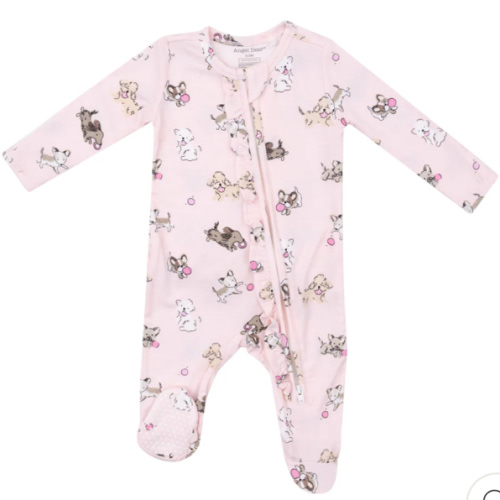 2 Way Ruffle Zipper Footie - Fluffy Puppies