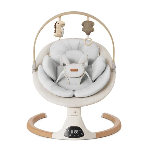 Baby Swings for Infants, Monamii Baby Swing, Bluetooth Infant Swing with Music Speaker, 5 Speeds and Remote Control, Electric Swing for Baby, Portable Baby Swing, Indoor & Outdoor Use(Beige)