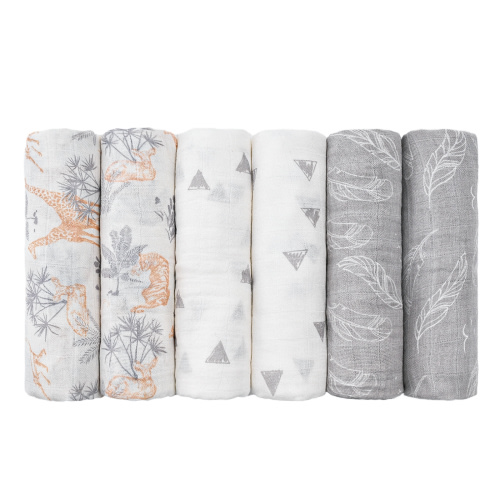Gllquen Baby Organic Cotton Muslin Swaddle Blankets 6-Pack for Newborn Infant Girls Boys, 28 X 28", Jungle Exploration