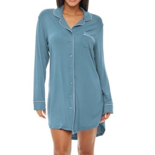 ADR Womens Soft Knit Pajama Nightgown, Boyfriend Style Long Sleeve Sleep Shirt Burgundy Large