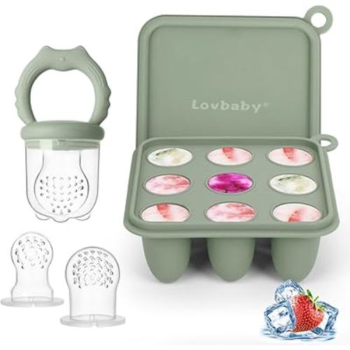 Baby Fruit Food Feeder Breastmilk Popsicle Molds, Silicone Baby Food Freezer Tray for Cooling Teething Relief, Baby Food Feeder for Safe Infant Self Feeding, Includes 3 Extra Food Pacifier