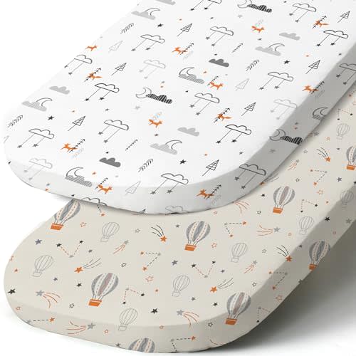 Stretch Fitted Bassinet Sheet Set BROLEX 2 Pack Cradle Sheets for Bassinet Pad/Mattress,Unisex Boys Girls,Ultra Soft,Starsmoon Balloon