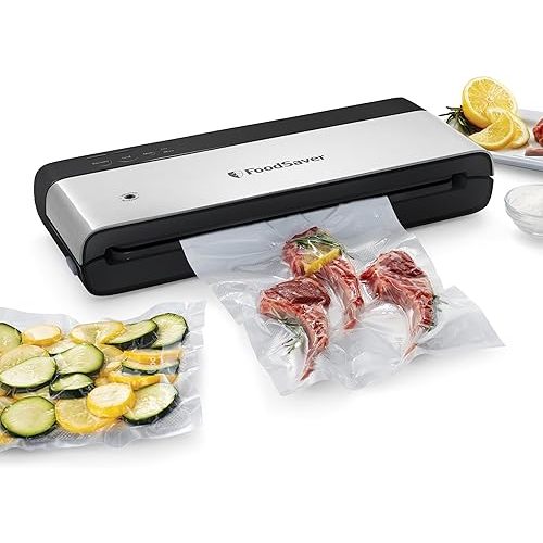FoodSaver PowerVac Compact Vacuum Sealing Machine, Stainless Steel & Black, Vertical Storage, VS0150 | Preserves freshness, reduces bag waste, for both dry and wet food