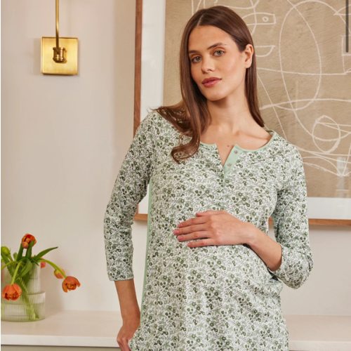LAKE | Women | Pima Cotton Pajamas | Topiary Garden Floral Maternity Long Long Set