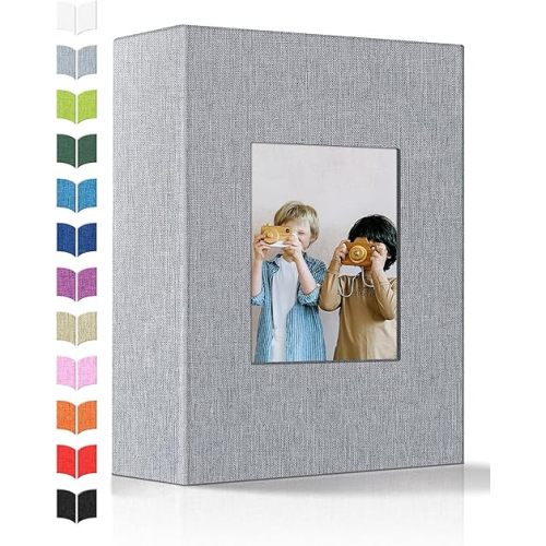 Photo Album 4x6 with 100 Pockets,Slip-in Picture Albums,Linen Cover Memory Book with Front Window,White Page Vertical Photo Book for Wedding,Family,Anniversare,Baby,Vacation