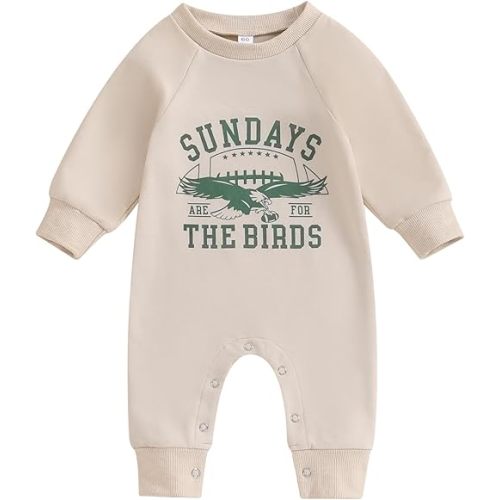 Baby Boys Girls Sundays are for The Birds Eagles Jumpsuit Crew Neck Long Sleeve Romper Fall Newborn Football Outfits