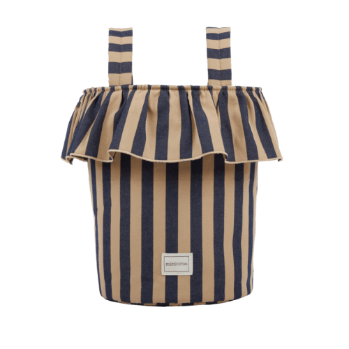 Basket Stripes - Navy + Caramel - Minicoton