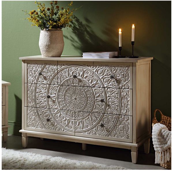 Chantilly Whitewashed Carved 3 over 4 Drawer Dresser