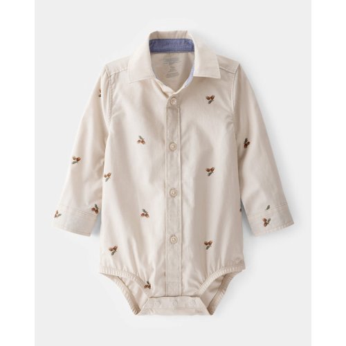 Baby Poplin Acorn Print Long-Sleeve Bodysuit - Khaki - OshKosh | Carter's