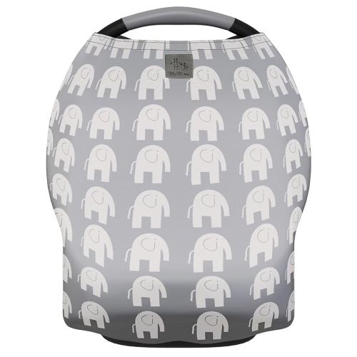 Nursing Cover, Multi use for Baby Car Seat Cover, Breastfeeding, Canopy, Stroller and Infant Pillow Wrap or Cover Ups. for Boys and Girls. Grey/White Elephant Design