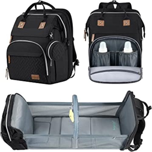 DERJUNSTAR Baby Diaper Bag Backpack, Diaper Changing Station, Baby Bags for Boys Girls,Waterproof Changing Pad,USB Charging Port,Pacifier Case, Sunshade and Toy Bar,