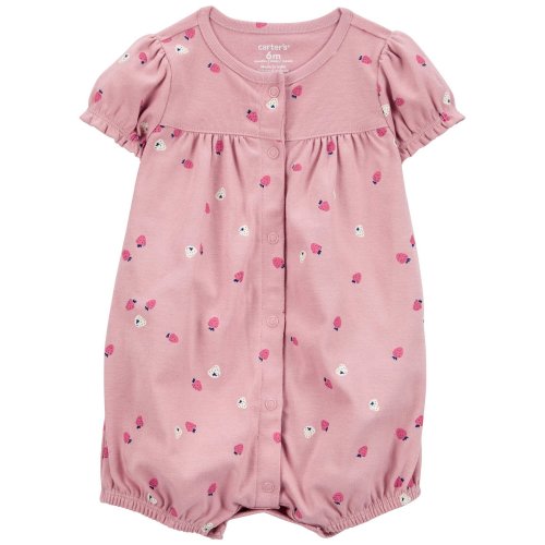 Baby Strawberry Print Ribbed Short-Sleeve Romper - Pink - Carter's | Carter's