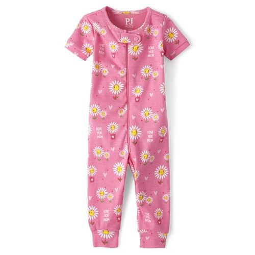 The Children's Place Baby Girls' and Toddler Snug Fit 100% Cotton Short Sleeve Zip-Front One Piece Footless Pajama