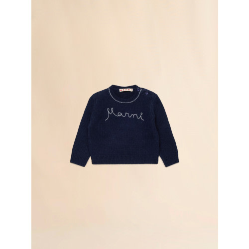 Deep blue wool-cashmere sweater with cursive logo | Marni