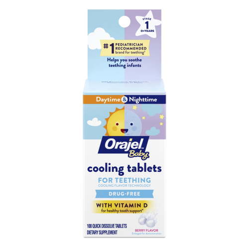 Orajel Baby Teething Cooling Tablets, for Relief of Painful Gums, Day & Night, 100 count HSA/FSA Eligible