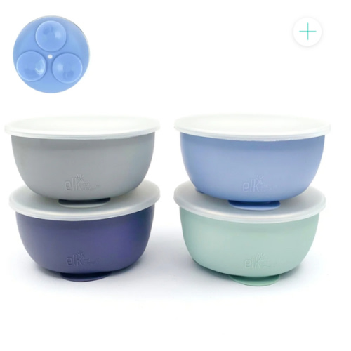 Stainless Steel Bowl with Silicone Suction Sleeve + Lids