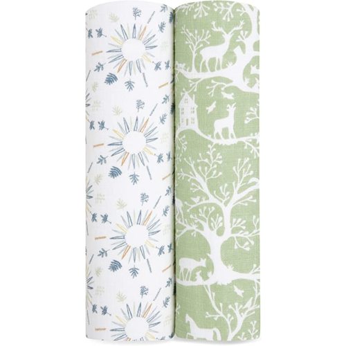 aden + anais Essentials Swaddle Blanket, Muslin Blankets for Girls & Boys, Baby Receiving Swaddles, Newborn Gifts, Infant Shower Items, 2 Pack, Harmony