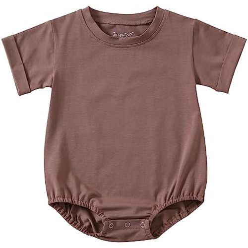 Jimonda Baby Boy Girl Bubble Romper Solid Color Bodysuit Short Sleeve Organic Cotton T-Shirt