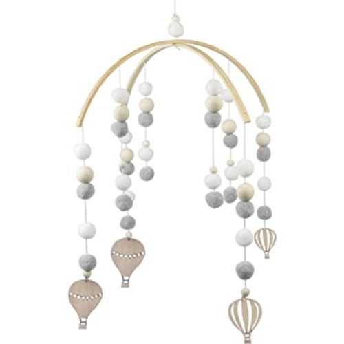 Crib Mobile Neutral Crib Mobile Handmade Felt Ball Mobile Nursery Cot Mobile Ceiling Mobile for Girls Room Nursery Decor Gray Hot Air Balloon