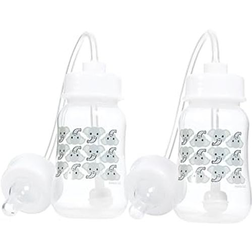 Hands-Free Baby Bottle - Anti-Colic Self Feeding Baby Bottle with Straw Tube System for Easy Feeding 4 oz (2 Pack - Elephant)