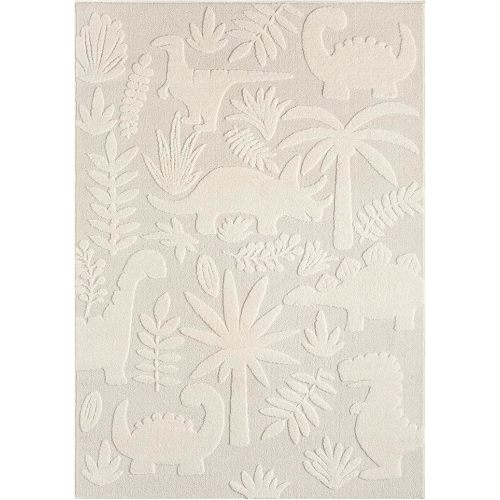 Town & Country Play Dinosaur Jungle Party Kids Area Rug, Soft & Plush, Calming, Bedroom Rug, Nursery Decor, Playroom & Classroom Rugs, Beige/Ivory, 7'10"x10’2”