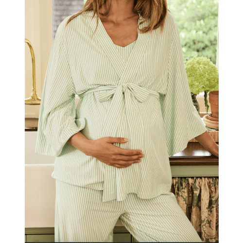 LAKE DreamModal Pajamas | Parisian green pencil stripe Maternity Kimono Bundle