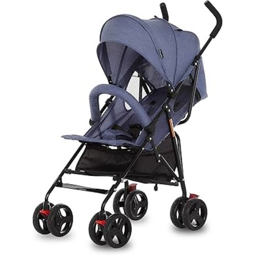 Dream On Me Vista Moonwalk Baby Stroller in Blue, Lightweight Infant Stroller with Compact Fold, Multi-Position Recline Umbrella Stroller with Canopy, Extra Large Storage and Cup Holder