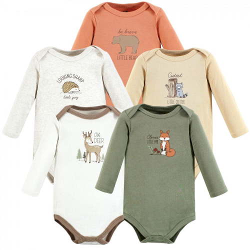 Hudson Baby Infant Boy Cotton Long-Sleeve Bodysuits, Forest Deer 5-Pack, 0-3 Months
