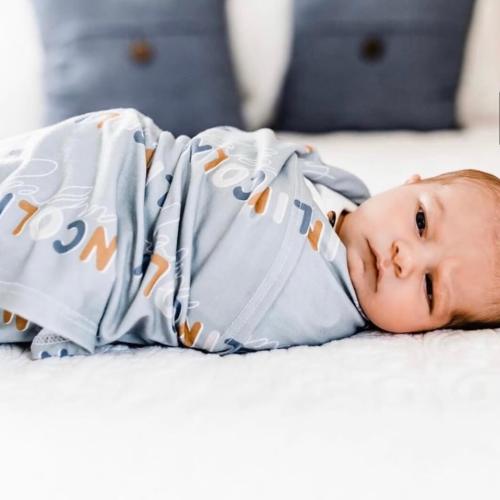 Dusty Moss Retro Personalized Baby Name Swaddle Blanket