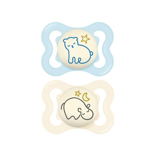 MAM Supreme Night Baby Pacifier, for Sensitive Skin, Patented Nipple, 2 Pack, 0-6 Months, Boy