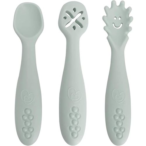 Dreambaby Scoop Mash and Twist Silicone Baby Spoon Set - 3 Stage Toddler Utensils for Baby Led Weaning - Soft Chew Training Spoons, Seafoam