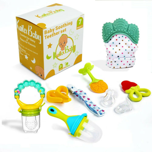 Baby Teething Toy, Baby Food Feeder, Fruit Feeder Pacifier, Infant Teether with Baby Banana Toothbrush, Teething Mitten Glove by KAILEXBABY