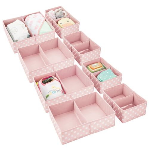 mDesign Fabric Nursery Divided Drawer Storage Bin, Color: Pink/white