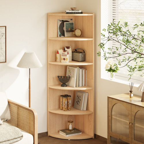Ebern Designs 66.9'' H X 17.2'' W Wood Fan-Shaped Bookcase 6-Tier Storage Corner Shelf & Reviews | Wayfair