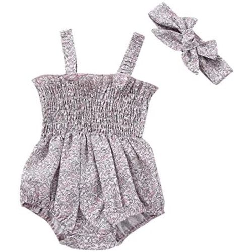 Newborn Baby Girl Summer Bodysuit One Piece Ruffle Strap Romper Jumpsuit Cotton Blend Playsuit with Headband