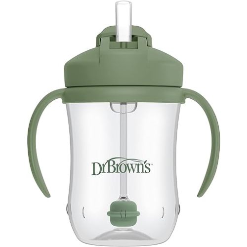 Dr. Brown's Milestones Baby's First Straw Cup Sippy Cup with Straw 6m+, 9oz/270ml, Olive Green