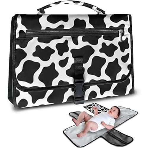 Portable Changing Pad Cow Print Travel Diaper Changing Pad for Newborn Girl & Boy with Wipes Pocket Foldable Wipeable Changing Pad Cow Print Baby Changing Station - Baby Gifts