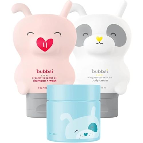 Bubbsi Newborn Starter Set | Coconut Oil Lotion, Shampoo & Body Wash and Oil Balm | Eczema, Dry Skin, Baby Acne, KP | Organic Coconut Oil, Shea Butter, Vitamin E | Light, Natural Scent