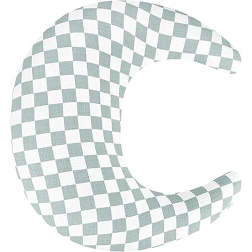 SWESEN Muslin Nursing Pillow Cover, Soft Removable Cover for Breastfeeding Pillows, Pillow Slipcover for Baby Boys and Girls, Comfortable & Breathable, Green Plaid, (Only Cover)