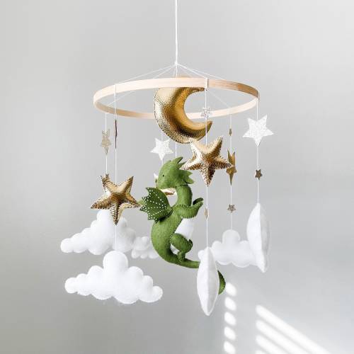 Dragon baby mobile boy nursery decor, Baby stuff for boy baby shower gift for newborn, Fairy tale nursery mobile arm for crib decoration