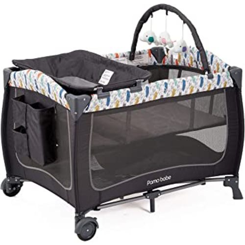 Pamo Babe Portable Travel Crib for Toddlers, Baby Playpen with Bassinet and Changing Table(Blue)