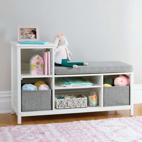 Martha Stewart Kids' Jr. Reading Nook - Creamy White: Kids' Wooden Bedroom Bookshelf, Book Bench And Toy Storage Organizer With Bins