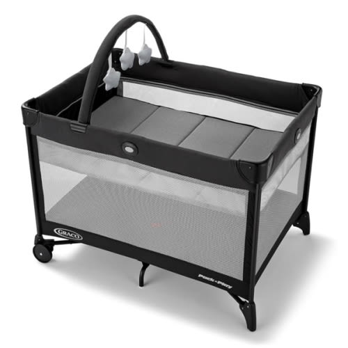 Graco On The Go Zip Pack ‘n Play Playard, Folding Playpen with Bassinet, Portable Crib, Reeves