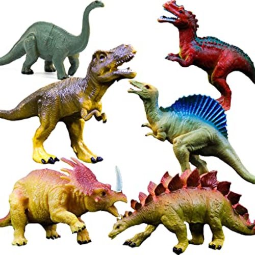 OuMuaMua Dinosaur Toys, Plastic Dinosaur Figure Set, Ideal Education Toys for Kids, Including T-Rex, Stegosaurus, Monoclonius, 6 to 7 Inch Large Size, 6 Pack